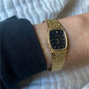 💎GENUINE DIAMOND Gold Nugget BENRUS WATCH Black Dial Vintage